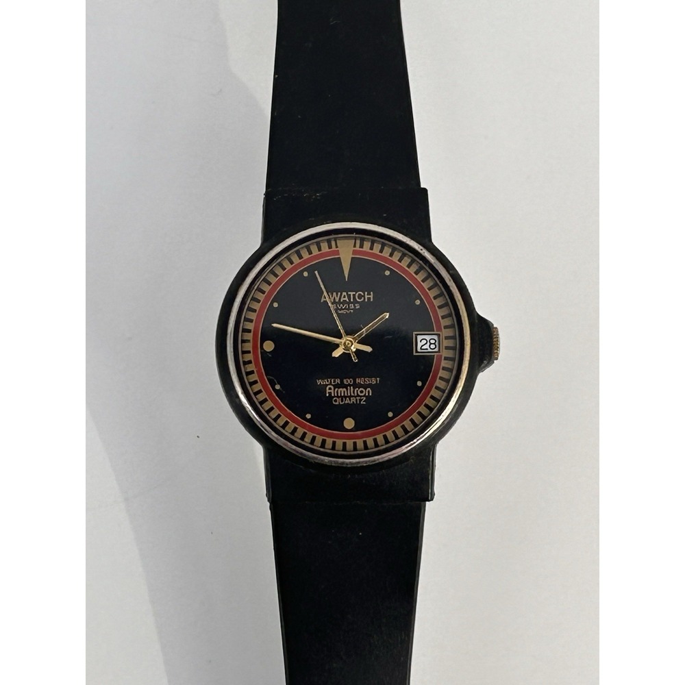 Womens Vintage Awatch Date Watch Swiss Movement Black 27mm Case and Strap